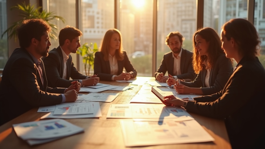 A diverse team discussing lead nurturing strategies in a conference room