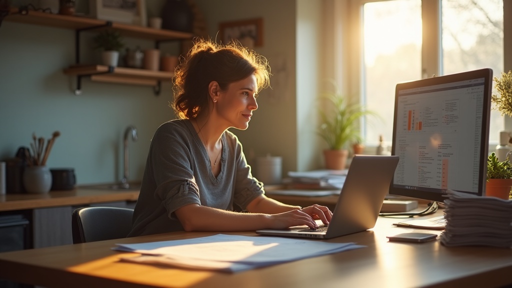 Business owner building customer language spreadsheet at home — voice of customer advertising