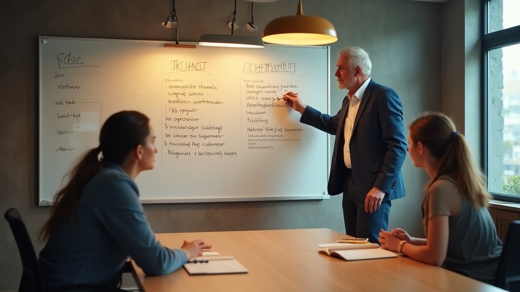 Marketer comparing corporate vs customer language on whiteboard — voice of customer advertising